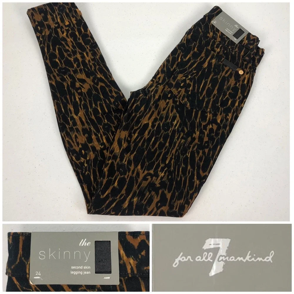 7 For All Mankind Womens 24 Jeans Legging Animal Print The Skinny Stretch NWT